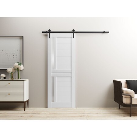 Sartodoors Sturdy Barn Door 42 x 80in, White Silk W/ Frosted Glass, 8FT Rail Hangers Heavy Hardware Set VEREGIO7288BD-B-WS-42