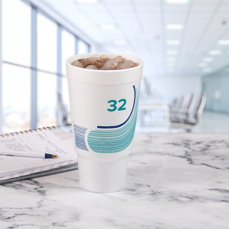 Abco 32 oz Foam Breeze Pedestal Cup White w/Blue Print JCup 32AJ20B