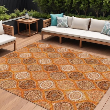 Homeroots 10' X 14' Orange Ivory And Gray Floral Medallion Washable Indoor Outdoor Area Rug 614622