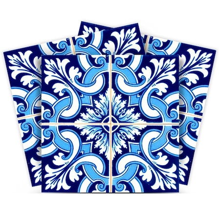 Homeroots 4" X 4" Blue Bali Removable Peel And Stick Tiles 400235