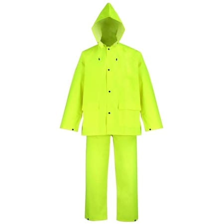 Diamondback Rain Suit, L, 29-1/2 in Inseam, Polyester, Hi-Viz Yellow, Comfortable Oxford Polyester Collar OX025PU-L