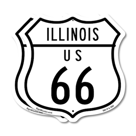 Signmission Illinois Route Marker Shield Sign Us 66, 6 inch X 6 inch, Plastic Sign, 2PK SHI-P-2PACK-6-382