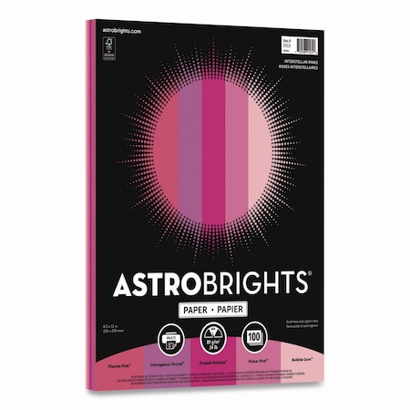 Astrobrights Color Paper, Interstellar Pinks Assortment, 24 lb Bond Weight, 8.5 x 11, Assorted Pink Colors, 100PK 91531