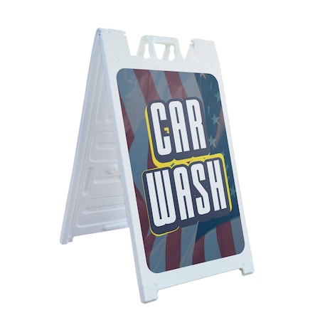 Signmission Car Wash, A-Frame & 2 Sign Inserts, Heavy-Duty Plastic Frame SBHD-C-2436-30354