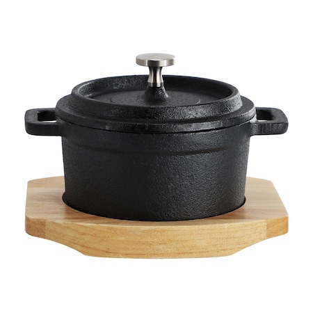 Megachef Cast Iron 8 Ounce Mini Dutch Oven with Wood Tray MCCI-342A
