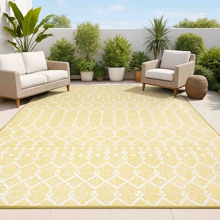 Jonathan Y Ourika Moroccan Geometric Textured Weave Yellow/Cream 9 ft. x 12 ft. Indoor/Outdoor Area Rug SMB108G-9