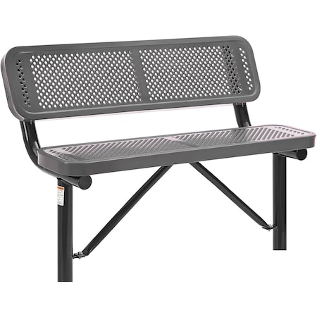 Global Industrial 4' Outdoor Steel Bench w/ Backrest, Perforated Metal, In Ground Mount, Gray 695744IGY