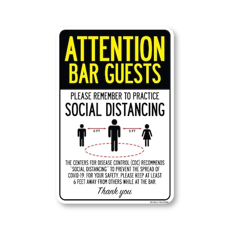 Signmission Public Safety, Bar Guests Practice Social Distancing, 10in X 7in Aluminum, OS-NS-A-710-25408 OS-NS-A-710-25408
