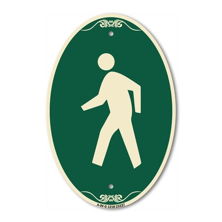Signmission Pedestrian Crossing Symbol, 12 Inch X 18 Inch Architectural Oval, Heavy Gauge Aluminum A-OV-G-1218-23337
