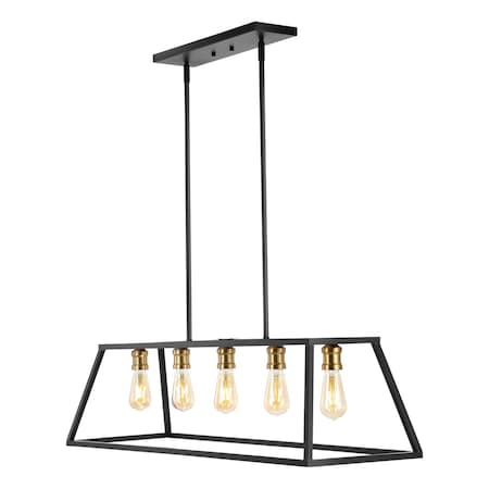 Jonathan Y Floyd 38" 5-Light Bohemian Farmhouse Iron Adjustable LED Pendant, Black/Brass Gold JYL7521D