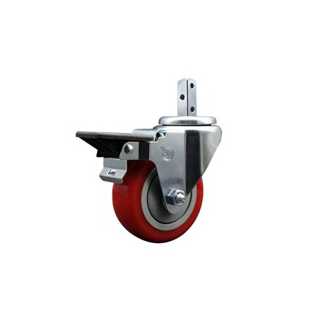 Service Caster 3.5'' Red Polyurethane Wheel Swivel 3/4'' Square Stem Caster with Brake SCC-SQ20S3514-PPUB-RED-PLB-34