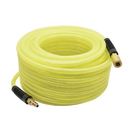 Interstate Pneumatics 1/4 in x 100 ft Rhino PolyFlex Yellow Polyurethane Hose With 1/4 in Brass Coupler and Steel Plug HU54-100H44BS