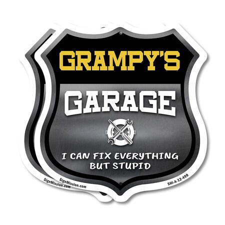 Signmission Grampy's Garage I Can Fix Everything But Stupid, 12 inch X 12 inch, Aluminum Metal Sign, 2PK SHI-A-2PACK-12-490-GRAMPY