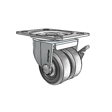 Shepherd Hardware 2'' Low Profile Swivel Plate Caster w/Brake, Soft Rubber Dual Wheel, 180 lbs Cap C0020120ZN-SFR01-GG-B