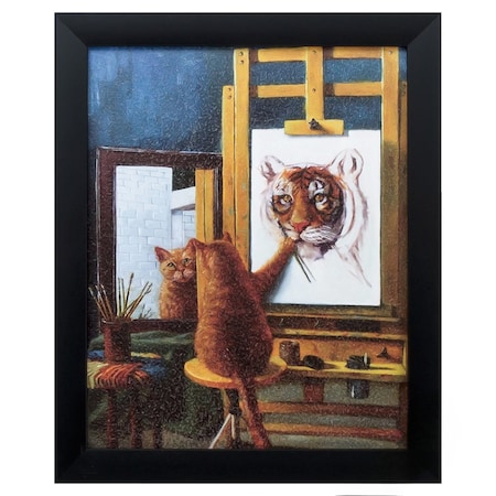 Homeroots 9" X 11" Painting Cat Black Acrylic Framed Art 365904