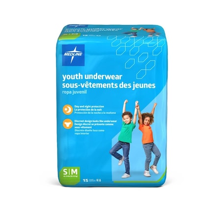 Medline Disposable Protective Youth Underwear, Size Youth S/M (40-70 lb.), 15PK MSC23001AH