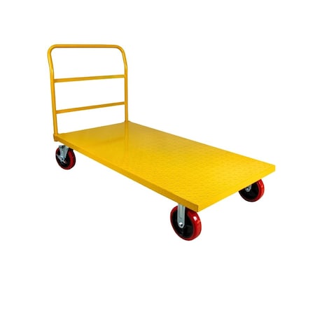 5Seconds Brand STEEL STRONG Platform Cart 60X30 w/ 3000Lb Capacity, 8" Red Swivel Wheels With Lock, Diamond Plated 555037