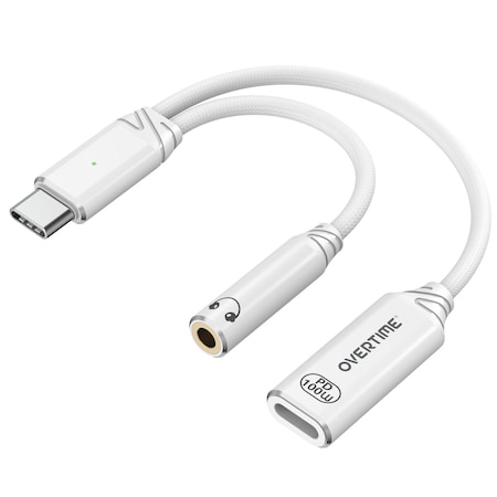 Overtime USB-C to USB-C & 3.5mm Audio and 100W Charging Splitter Adapter, White OADCTC35WH