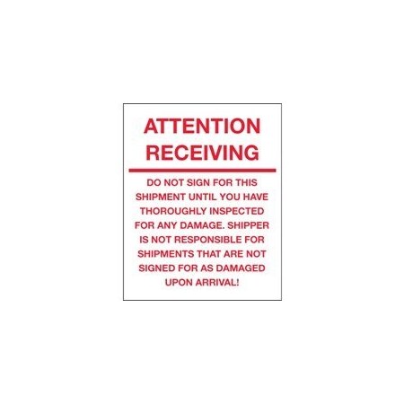 Bubblefast 8 x 10'' - ''Attention Receiving - Do Not Sign For This Shipment'' Labels BFDL1334