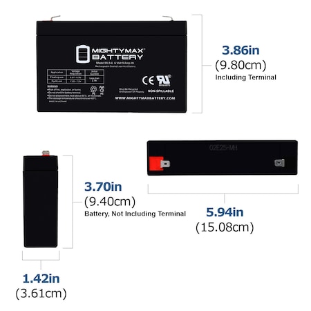Mighty Max Battery ML9-6 - 6 Volt 9 AH, F2 Terminal, Rechargeable SLA AGM Battery MAX4155813