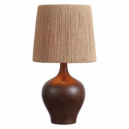 Jonathan Y Eben 23" Rustic Farmhouse Resin/Metal Gourd LED Table Lamp w/Paper Rope Shade, Dark Brown Wood Finish JYL9200B
