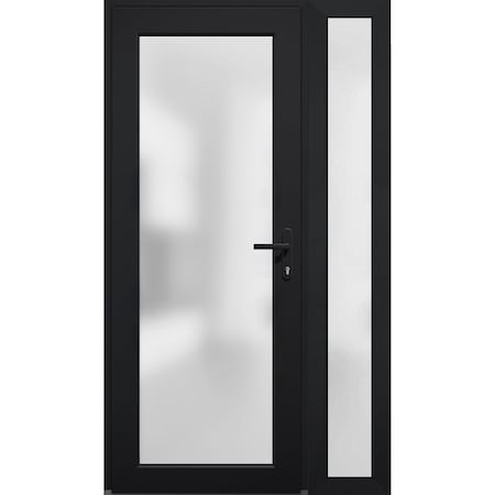 Vdomdoors Front Exterior Prehung FiberGlass Door Frosted Glass / Manux 8102 Matte Black / Sidelight Exterior MANUX8102EXD-BLK-W30+12 x H80-LH