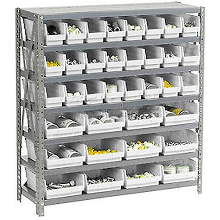 Global Industrial Steel Shelving with 48 4"H Plastic Shelf Bins Ivory - 36x18x39-7 Shelves 603438WH