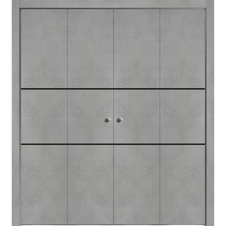 Sartodoors Sliding Closet Double Bi-fold Doors, Planum 0014 Concrete and Aluminum Strips, Sturdy Tracks Moldin PLANUM0014DBF-BTN-72 x 96 (4* 18x96)