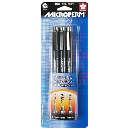 Sakura MicroPerm Ultra-Fine Marker, 0.25mm, 0.35mm, 0.45mm, Black Color Family, 3PK 34061