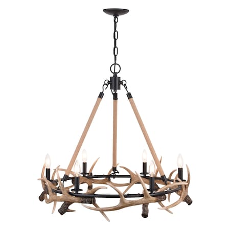Vaxcel Breckenridge 6 Light Bronze Rustic Antler Chandelier Natural Rope Accent H0261