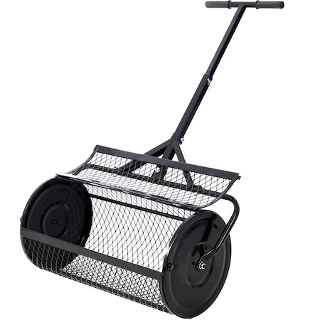 Edendirect 60 lbs. 24 inch Metal Mesh Peat Moss Handheld Spreader with T shaped Handle, Black IR-W46580849