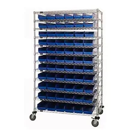 Global Industrial Chrome Wire Shelving with 176 4"H Plastic Shelf Bins Blue, 24x72x74 269055BL