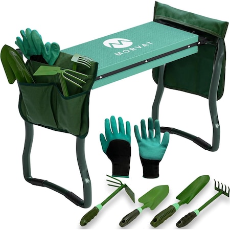 Morvat Heavy Duty Green Garden Kneeler with Gardening Gloves, 4 Tools & 2 Bags MOR-GK-A