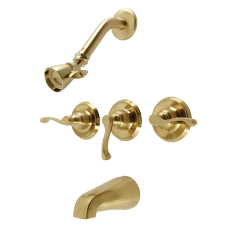 Kingston Brass Triple-Handle Tub and Shower Faucet, Brushed Brass KB237FL