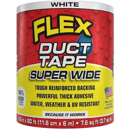 Flex Seal Duct Tape, 4 5/8" W, White, 3 in dia. DTWHTR4620