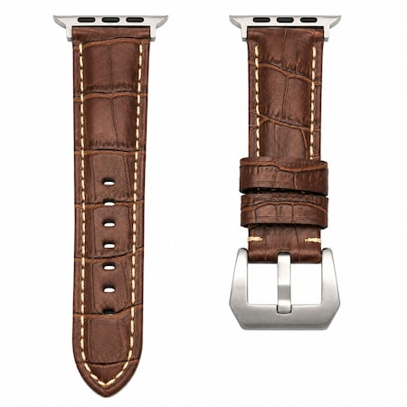 Elegani Alligator-Embossed Leather Band Compatible with Apple Watch 41mm, Brown/White, Black Buckle LATPAM-BRNWHT-BLK-41