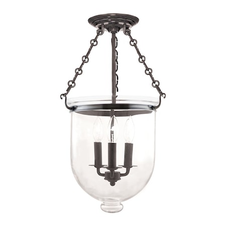 Hudson Valley Lighting Hampton 3 Light Semi Flush 12 In. Historic Nickel/clear 253-HN-C1