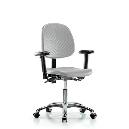 Blue Ridge Ergonomics Poly Chair Chrome-Desk Height with Seat Tilt, Adjustable Arms, & Casters in Gray Poly PDHCH-CR-T1-A1-CC-GRY