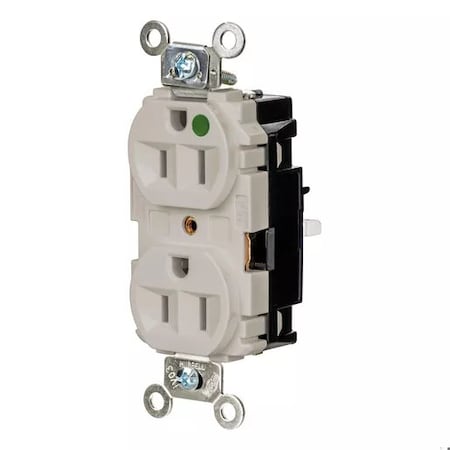 Hubbell Wiring Device-Kellems Straight Blade Receptacle, 5-15R, 15 A, 125V AC, 2 Pole, 3 Wire, Surface Mount, Grounded HBL8200STLA