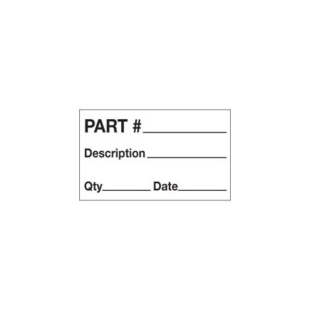 Bubblefast 3 x 5'' - ''Part # - Description - Qty - Date'' Labels BFDL1184