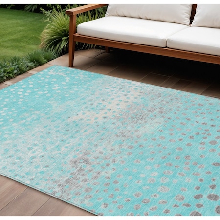 Homeroots 9' X 12' Aqua And Teal Blue Abstract Washable Indoor Outdoor Area Rug 609448