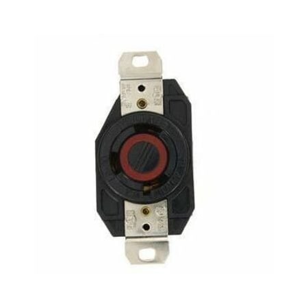 Leviton Flanged Locking Receptacle, L8-30R, 30 A, 480V AC, Single Phase, 2 Pole, Flush Mount, Black 2640