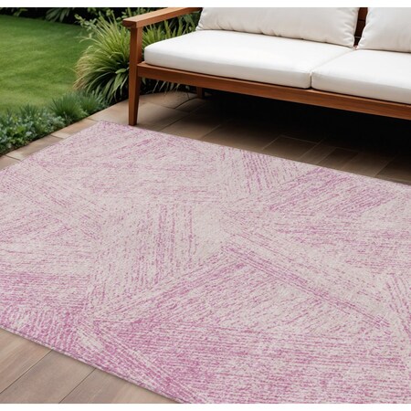 Homeroots 10' X 14' Pink And Ivory Abstract Washable Indoor Outdoor Area Rug 597045