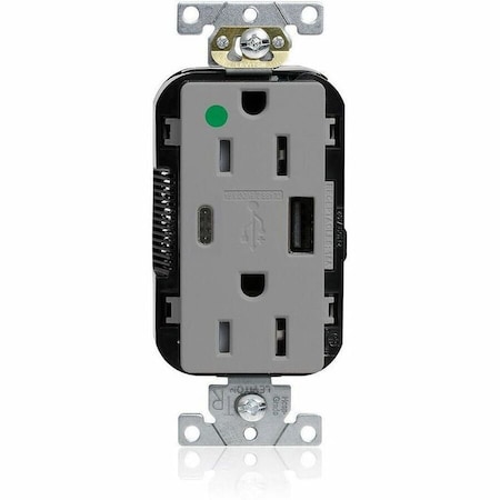 Leviton Lev-Lok HG/TR Dup USB A-C 15A 125V Gry M56AC-HGG