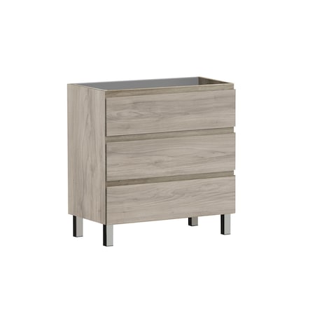 Homeroots 32" Natural Wood Freestanding Bathroom Vanity With White Sink And Three Drawers 624144