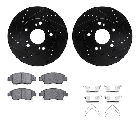 Dynamic Friction Co DFC Rotors-Drilled & Slotted-Black w/ 5000 Advanced Brake Pads Incl Hdw 8512-59050