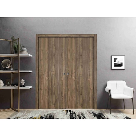 Sartodoors Modern Double Pocket Doors, Planum 0010 Walnut, Kit Trims Rail Hardware, Solid Wood Interior Bedroo PLANUM0010DP-WLN-36