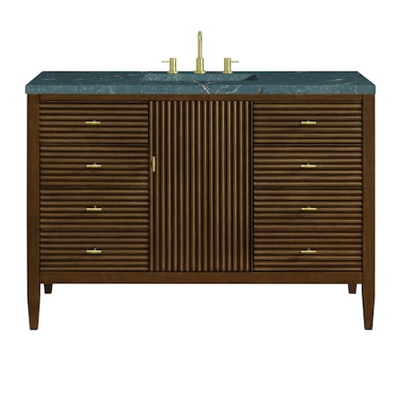 James Martin Vanities Myrrin 48'' Vanity, Mid Century Walnut w/ Parisien Bleu Silestone Top w/FreePower Wireless Charger 485-V48-WLT-FPBL