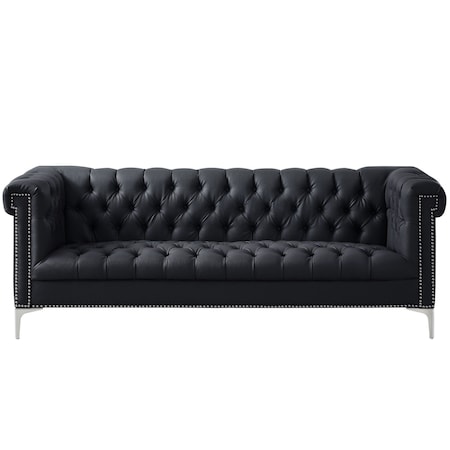 Homeroots 85" Black Faux Leather Manufactured Wood Sofa 543960