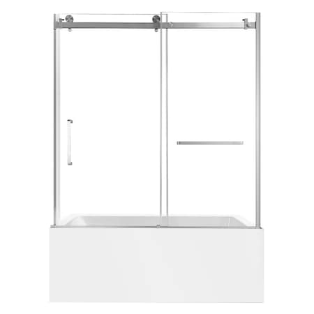 Kingston Brass 60" Acrylic Anti-Skid Alcove Right-Hand Drain Tub with Left Sliding Tub Door, White/Brushed Nickel KVTAP6031R22T8